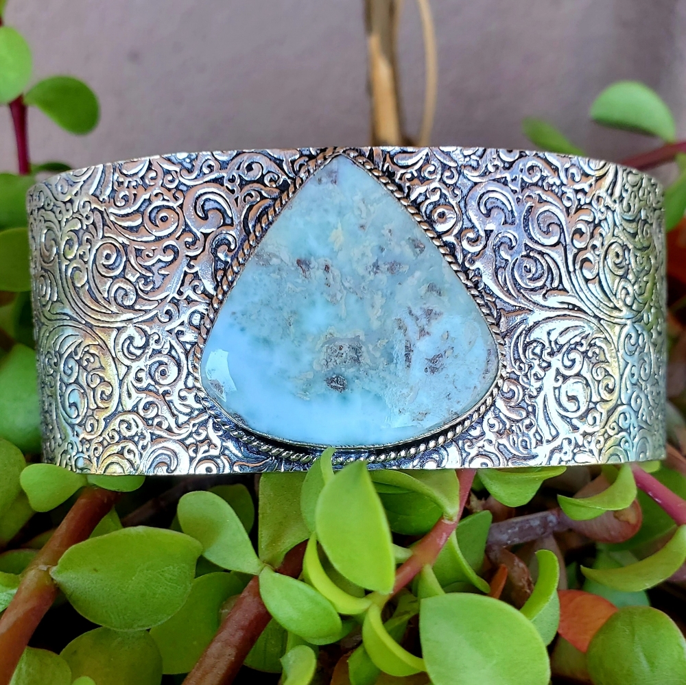 New Larimar 925 Silver Cuff Bracelet.